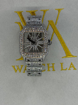 Cartier Santos Skeleton Stainless Steel – Custom Diamond Set