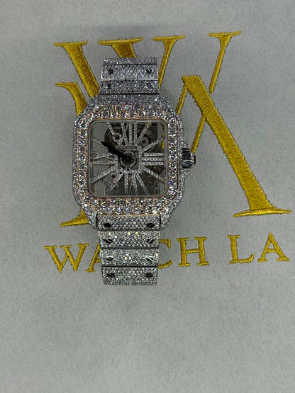 Cartier Santos Skeleton Stainless Steel – Custom Diamond Set