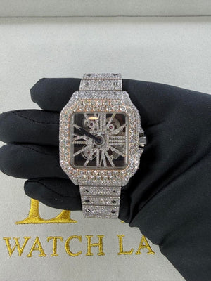 Cartier Santos Skeleton Stainless Steel – Custom Diamond Set