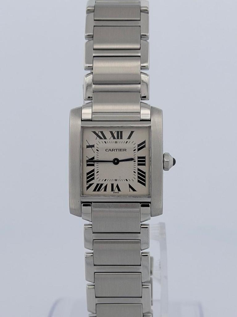 Cartier Tank Française Medium 2301 Silver Dial 25mm x 30mm Swiss Quartz Stainless Steel Integrated Bracelet Naked