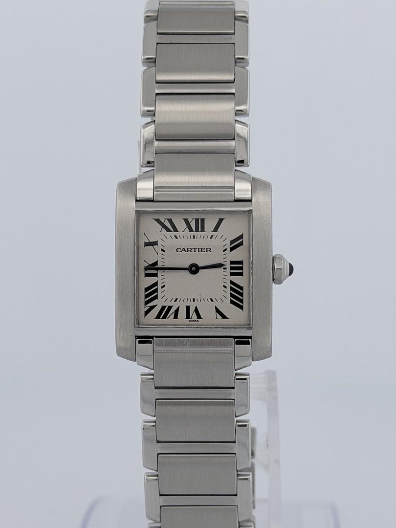 Cartier Tank Française Medium 2301 Silver Dial 25mm x 30mm Swiss Quartz Stainless Steel Integrated Bracelet Naked