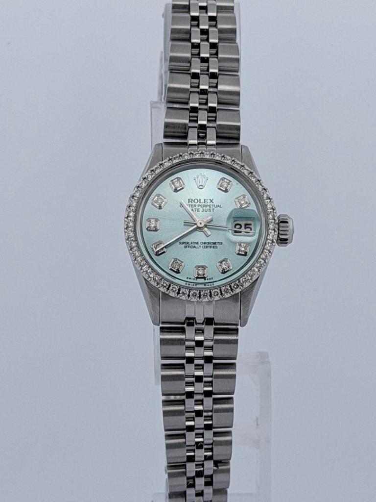 Rolex Lady-Datejust Ref. 6517 Tiffany Blue Satin Dial Diamond Bezel 26mm 1959 Automatic Stainless Steel Jubilee Bracelet Naked