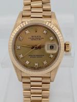 Rolex Lady-Datejust President 69178 26mm Factory Champagne Diamond Dial 18k Yellow Gold President Bracelet Fluted Bezel