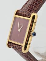 Cartier Tank Vermeil Les Must 3 061158 17mm Burgundy dial Gold Plated on Silver (925) Box & Papers - Image 3