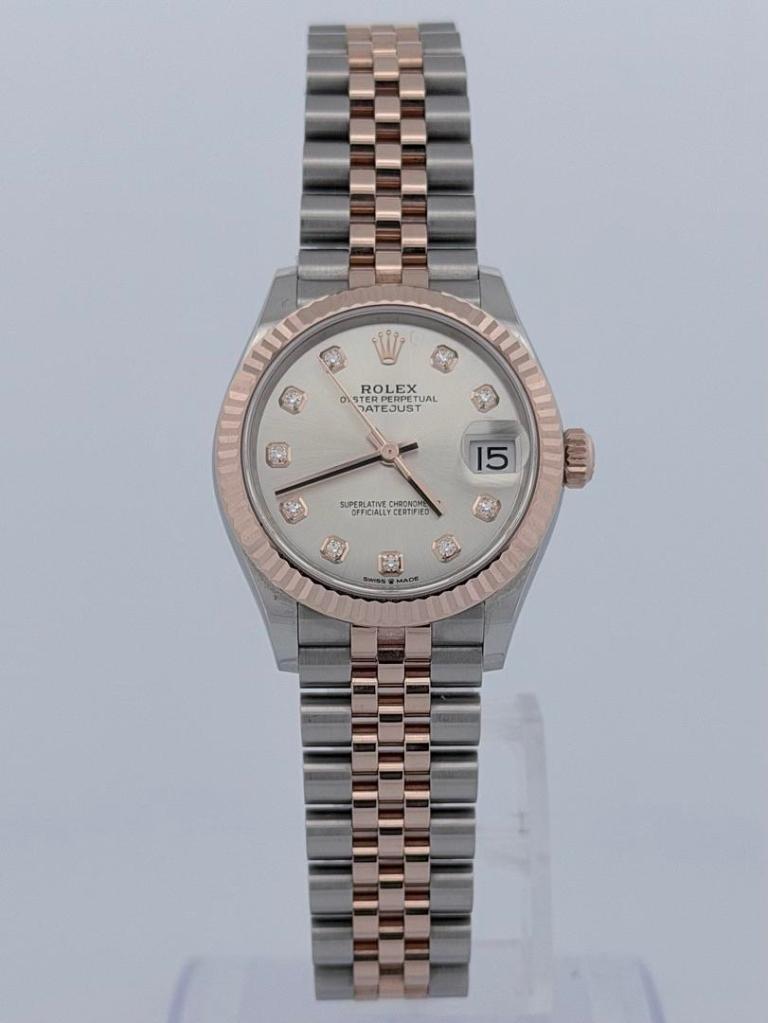Rolex Datejust 31 278271 Silver Diamond Dial 31mm 2021-26 Automatic Fluted Bezel Stainless Steel & 18K Everose Gold Jubilee Bracelet Naked