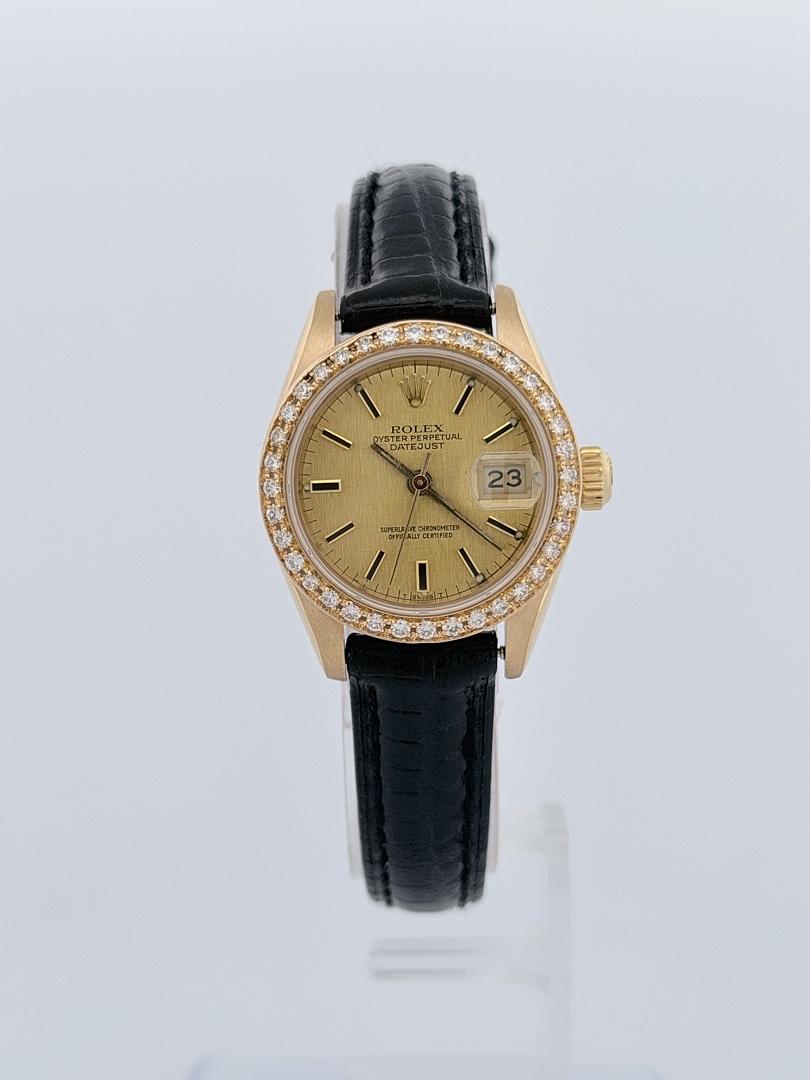 115427417-0 Rolex Datejust 69178 26mm Champagne Dial factory Diamond-Set Bezel Quick-Set 18K Yellow Gold President Bracelet 1995 Naked - Image 1